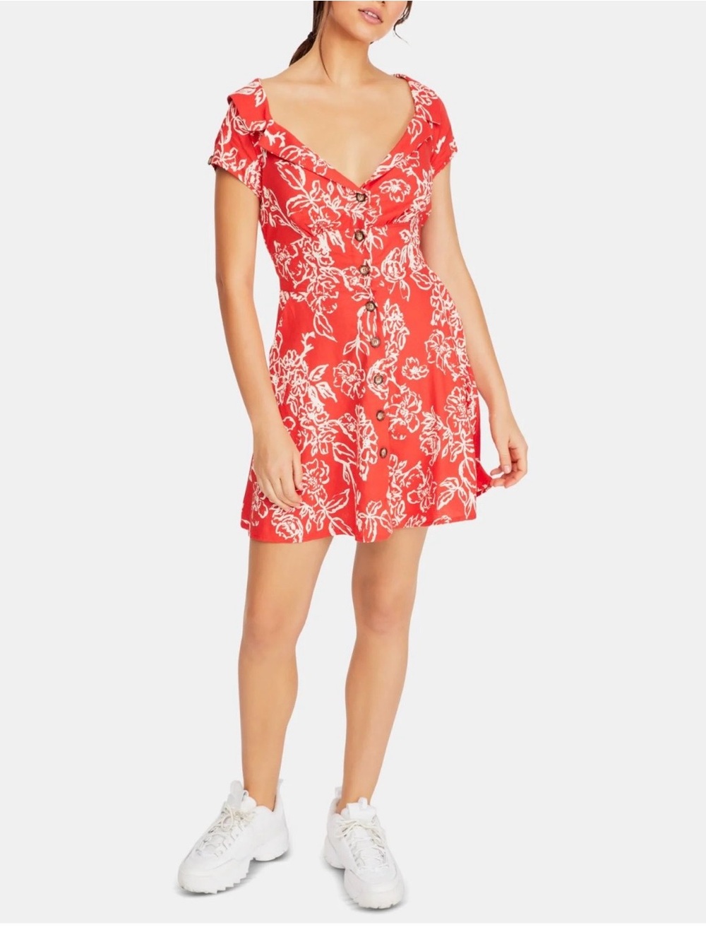 NWT Free People red print button up mini dress